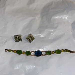 Green and blue stone bracelet and earrings